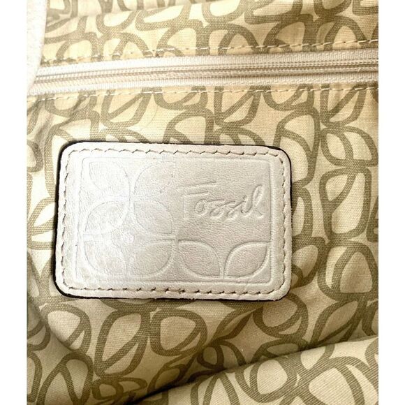 ROOMY Fossil IVORY CREAM EMBOSSED GENUINE LEATHER SHOULDER BAG TOTE HANDBAG - Picture 10 of 12